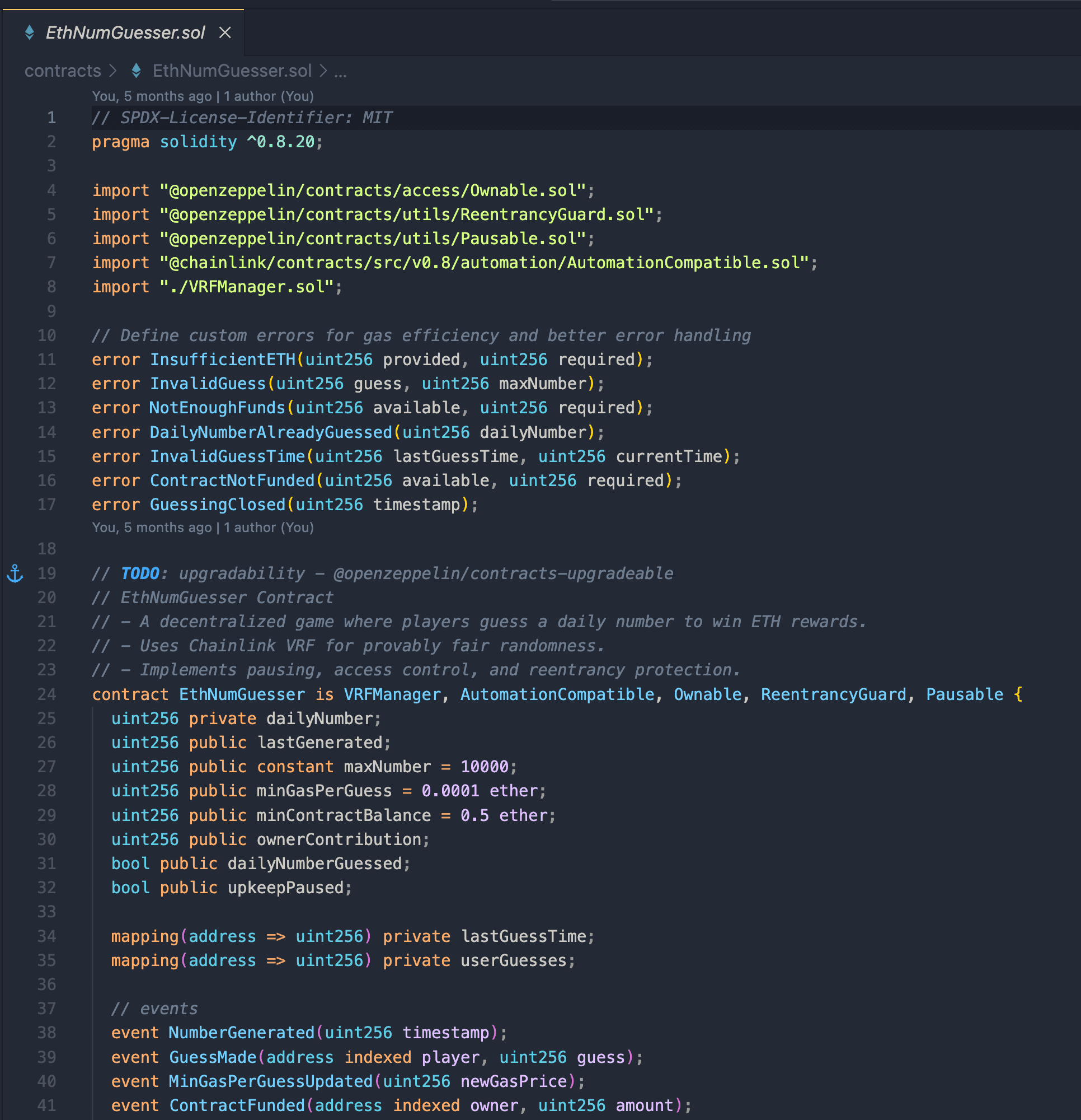 Solidity Number Guess Game